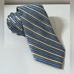 XMI Platinum Modern Slim 100% Silk Elegant Striped Blue and Gray Men's Tie